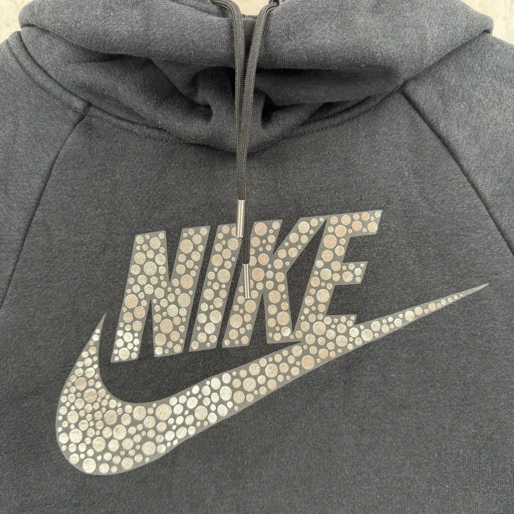 Nike Hoodie Womens XS Gray‎ Pullover Sweatshirt Bubble Dot Swoosh Logo Fleece